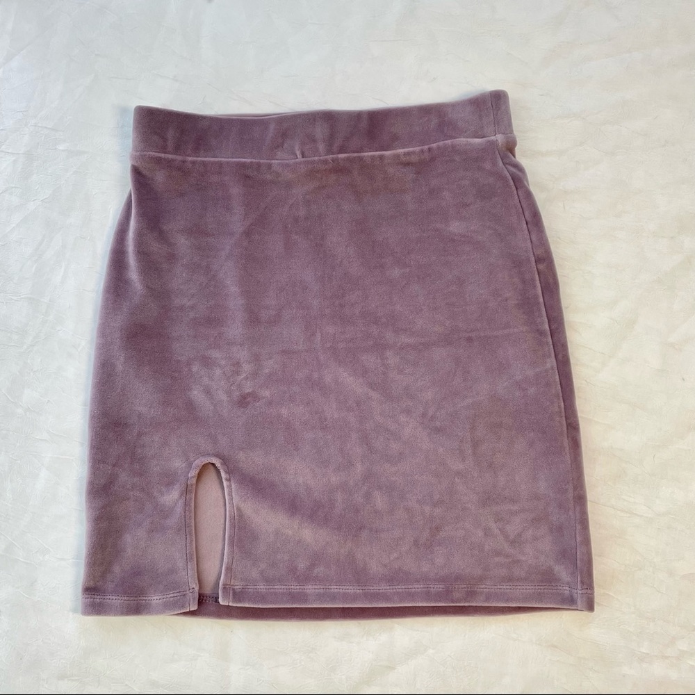 Pink velvet mini skirt